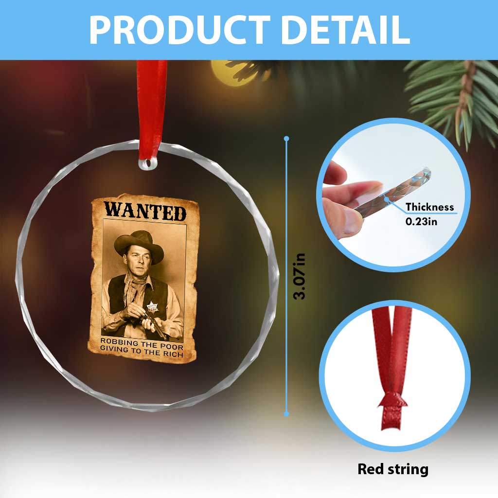 Ronald Reagan Cowboy Retro American President Crystal Glass Ornament Robbing The Poor GIving To Te Rich