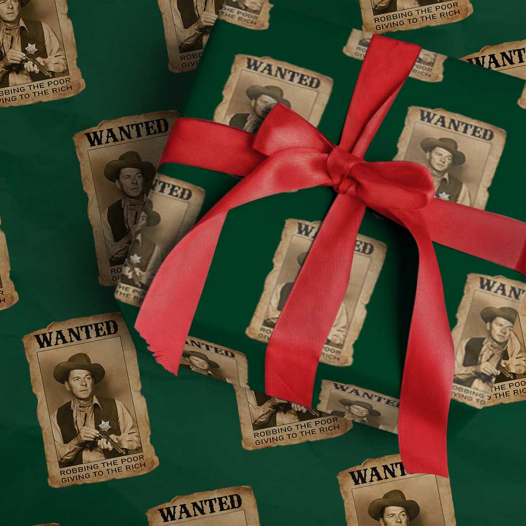 Ronald Reagan Cowboy Retro American President Wrapping Paper Roll Robbing The Poor GIving To Te Rich