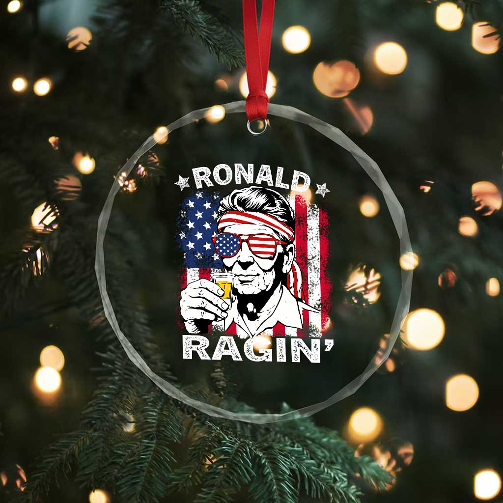 Ronald Reagan Crystal Glass Ornament 4th of July America Flag Beer