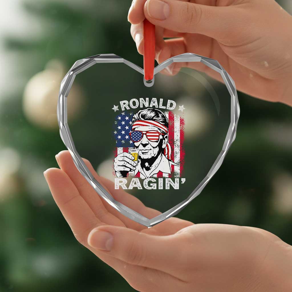 Ronald Reagan Heart Crystal Glass Ornament 4th of July America Flag Beer