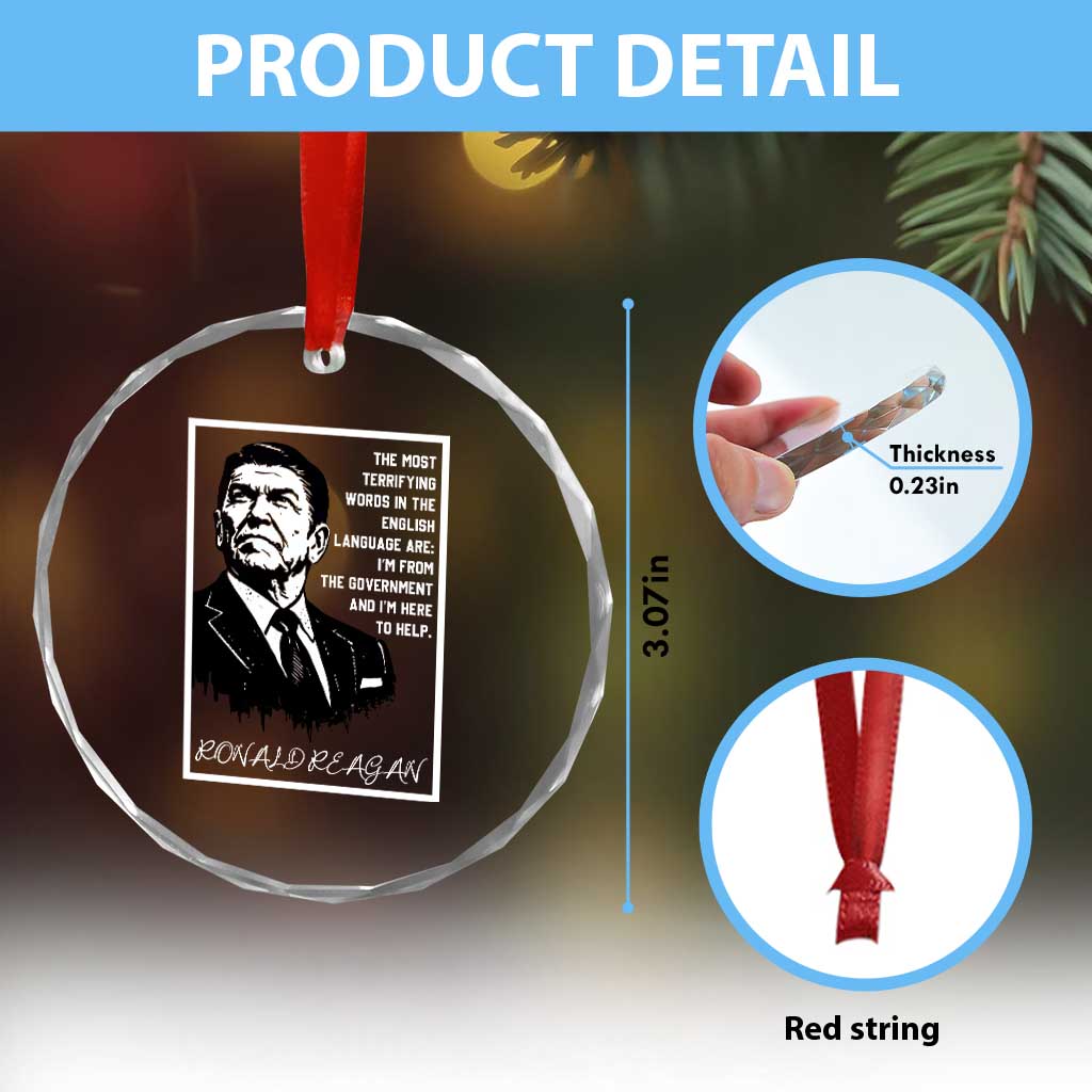 Ronald Reagan Quote Crystal Glass Ornament American Flag US President