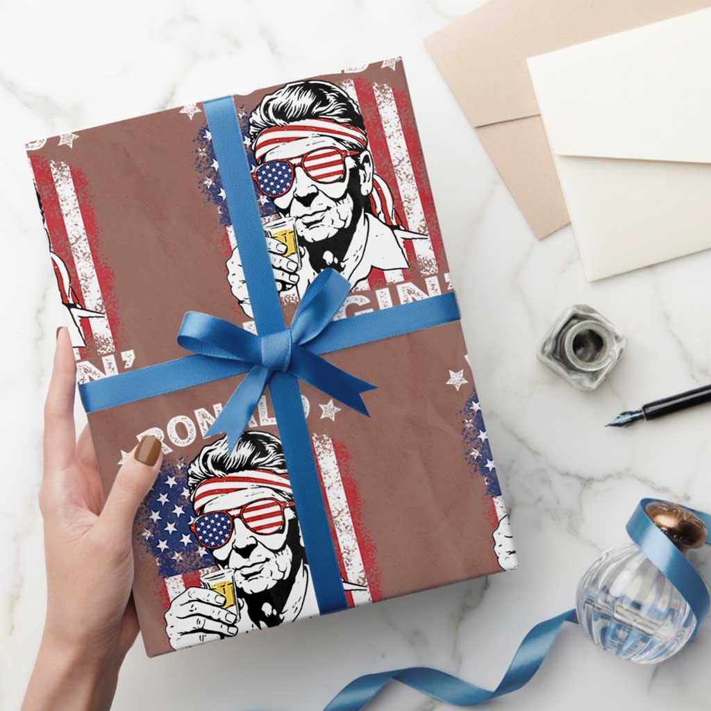 Ronald Reagan Wrapping Paper Roll 4th of July America Flag Beer