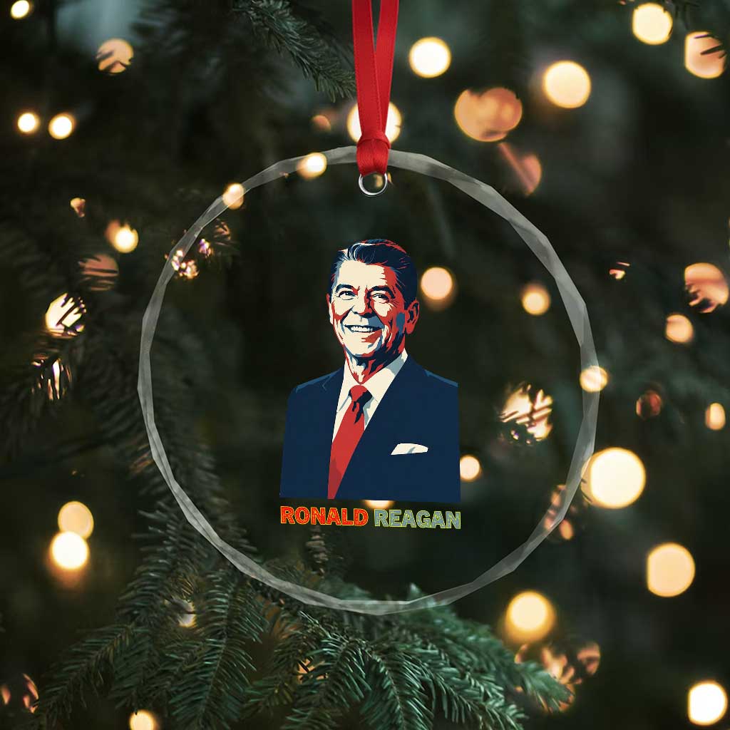 Ronald Regan Crystal Glass Ornament American Flag US President
