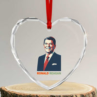 Ronald Regan Heart Crystal Glass Ornament American Flag US President