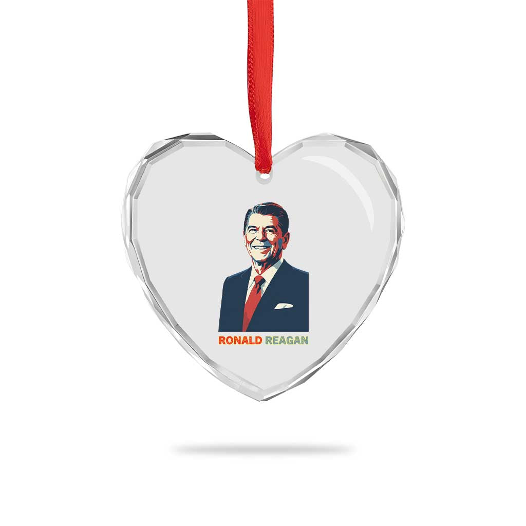 Ronald Regan Heart Crystal Glass Ornament American Flag US President
