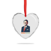 Ronald Regan Heart Crystal Glass Ornament American Flag US President