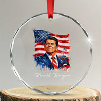 Ronald Regan Patriotic American Flag President Crystal Glass Ornament
