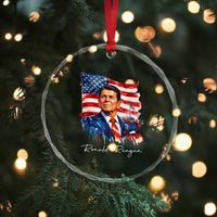 Ronald Regan Patriotic American Flag President Crystal Glass Ornament