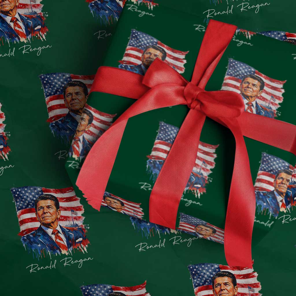 Ronald Regan Patriotic American Flag President Wrapping Paper Roll