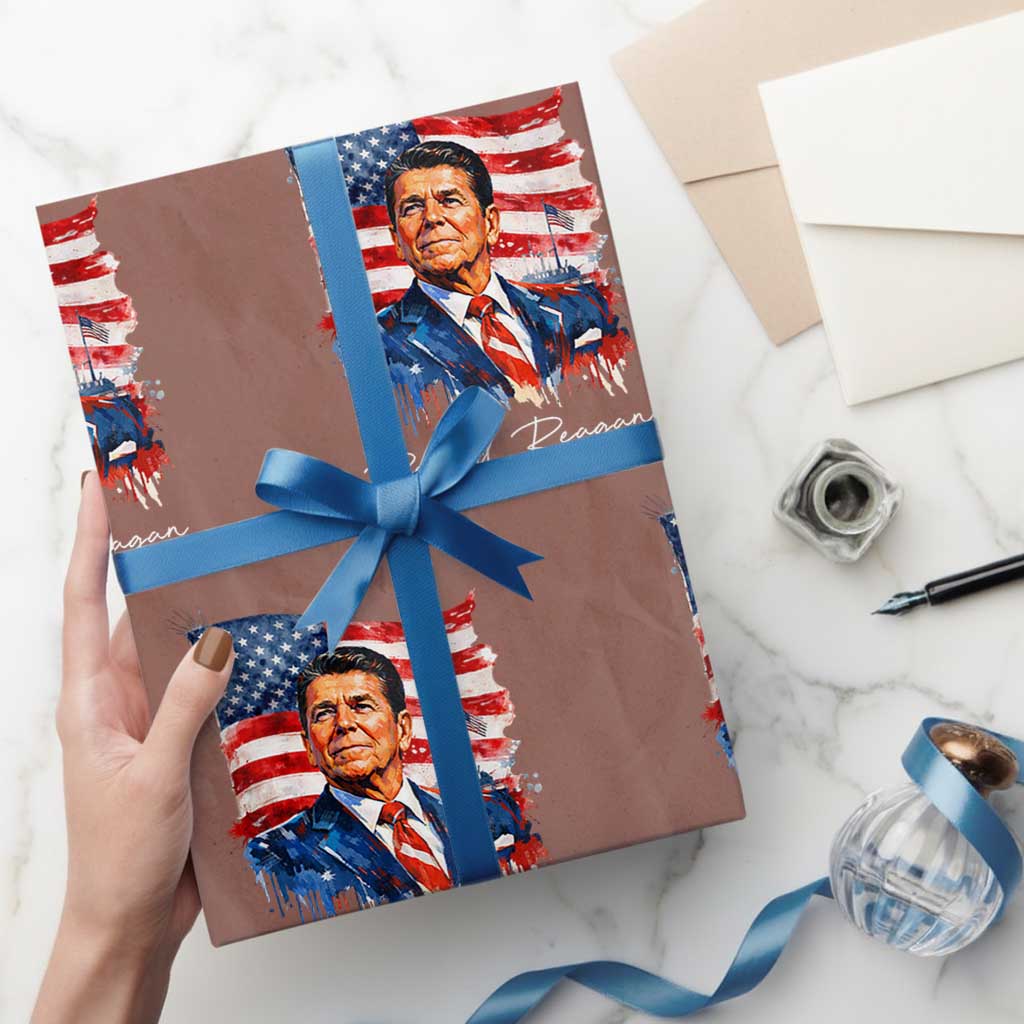 Ronald Regan Patriotic American Flag President Wrapping Paper Roll