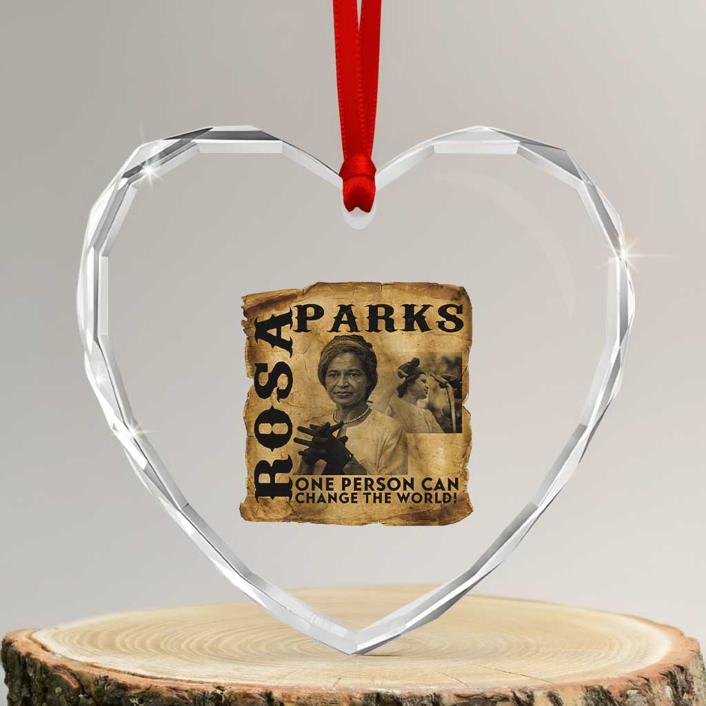 Rosa Parks Change The World Quote Heart Crystal Glass Ornament Black Women Leader