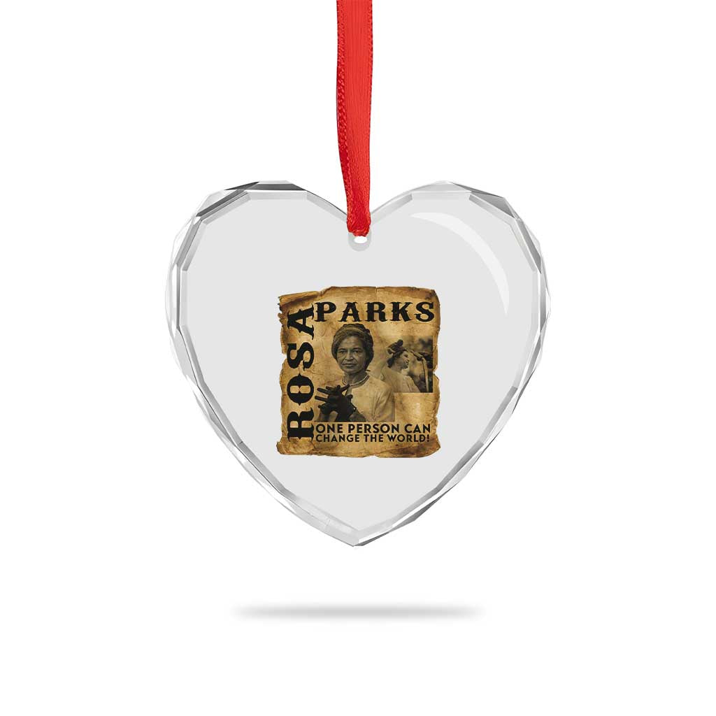 Rosa Parks Change The World Quote Heart Crystal Glass Ornament Black Women Leader