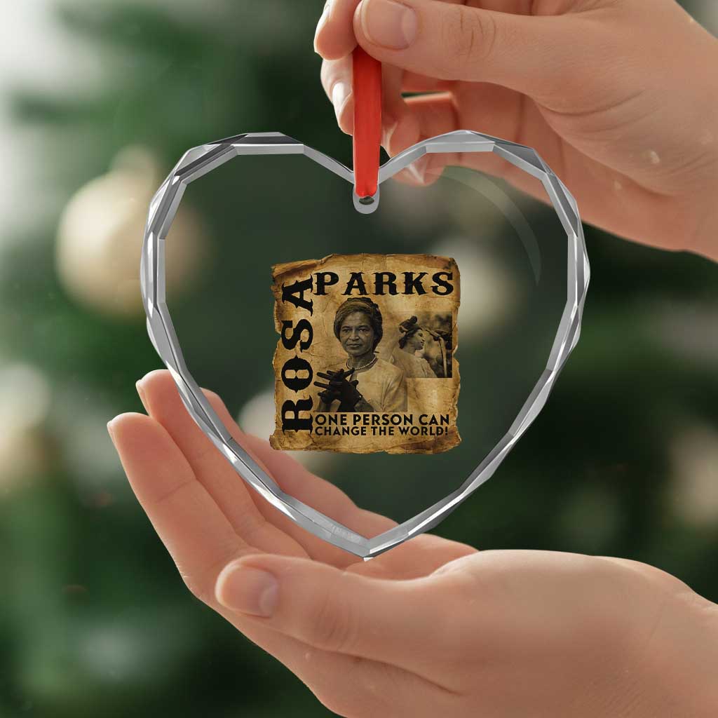 Rosa Parks Change The World Quote Heart Crystal Glass Ornament Black Women Leader