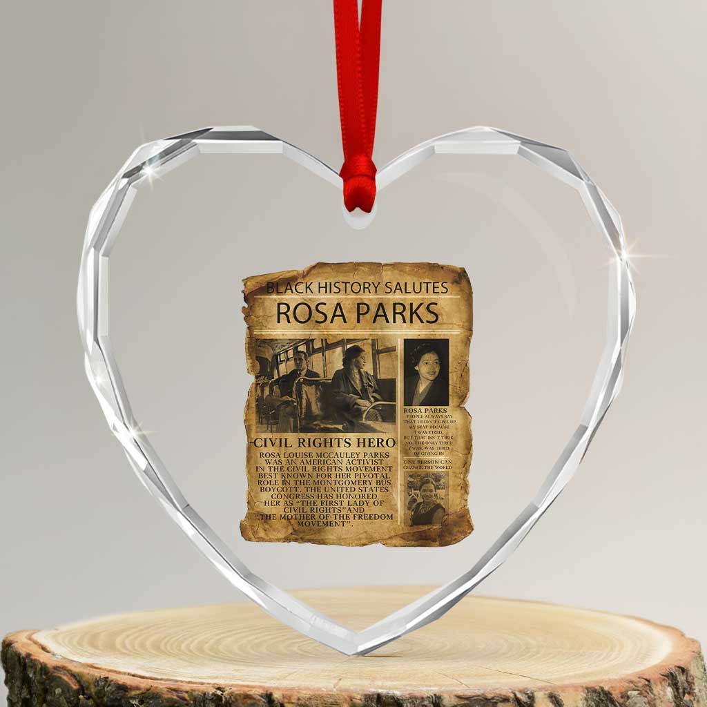 Rosa Parks Heart Crystal Glass Ornament Female Empowerment History Gift