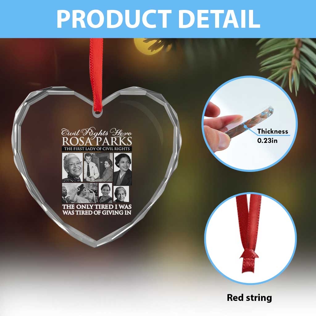 Rosa Parks Mother Of The Civil Rights Movement Heart Crystal Glass Ornament Black History Salutes