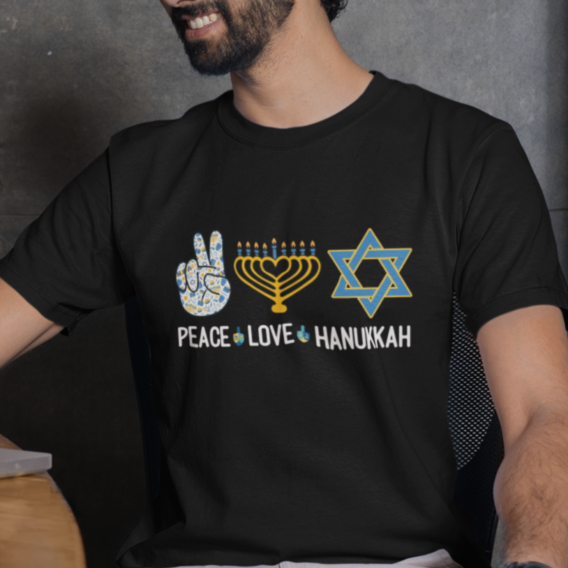Peace Love Hanukkah Retro Chanukah Jewish Menorah Star of David T Shirt - Wonder Print Shop