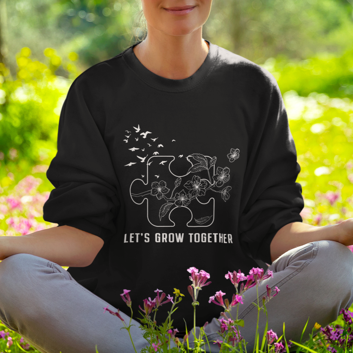 Autism Awareness Sweatshirt Let's Grow Together Puzzle Tree - Wonder Print Shop