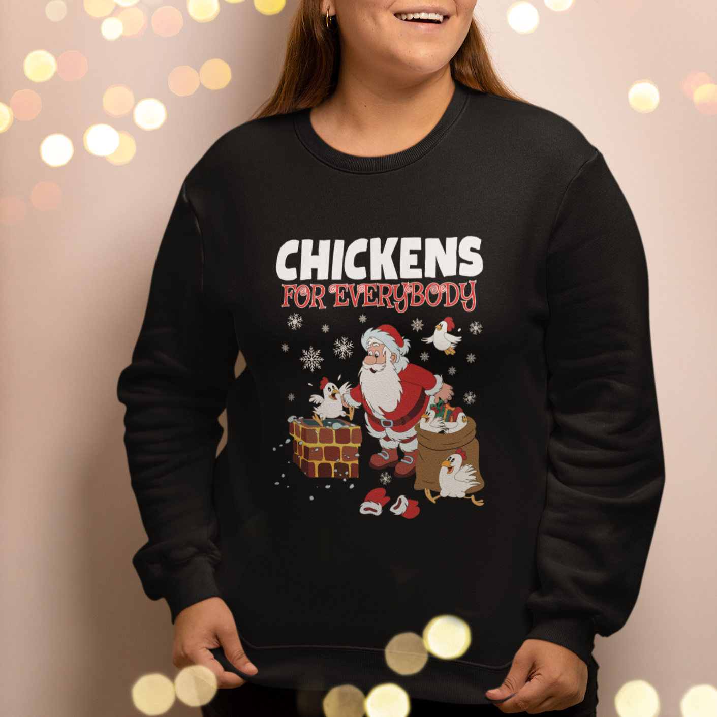 Christmas Sweatshirt Chickens For Everybody Santa Present Chimney - Wonder Print Shop