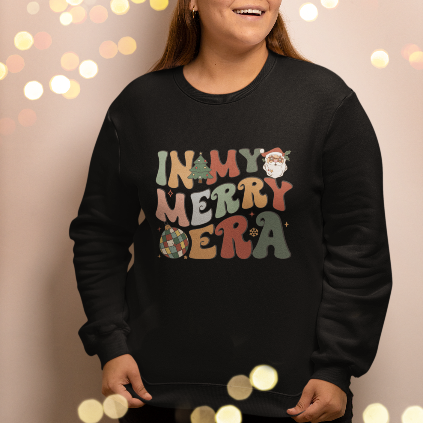 In My Merry Era Retro Groovy Christmas Santa Disco Ball Sweatshirt - Wonder Print Shop