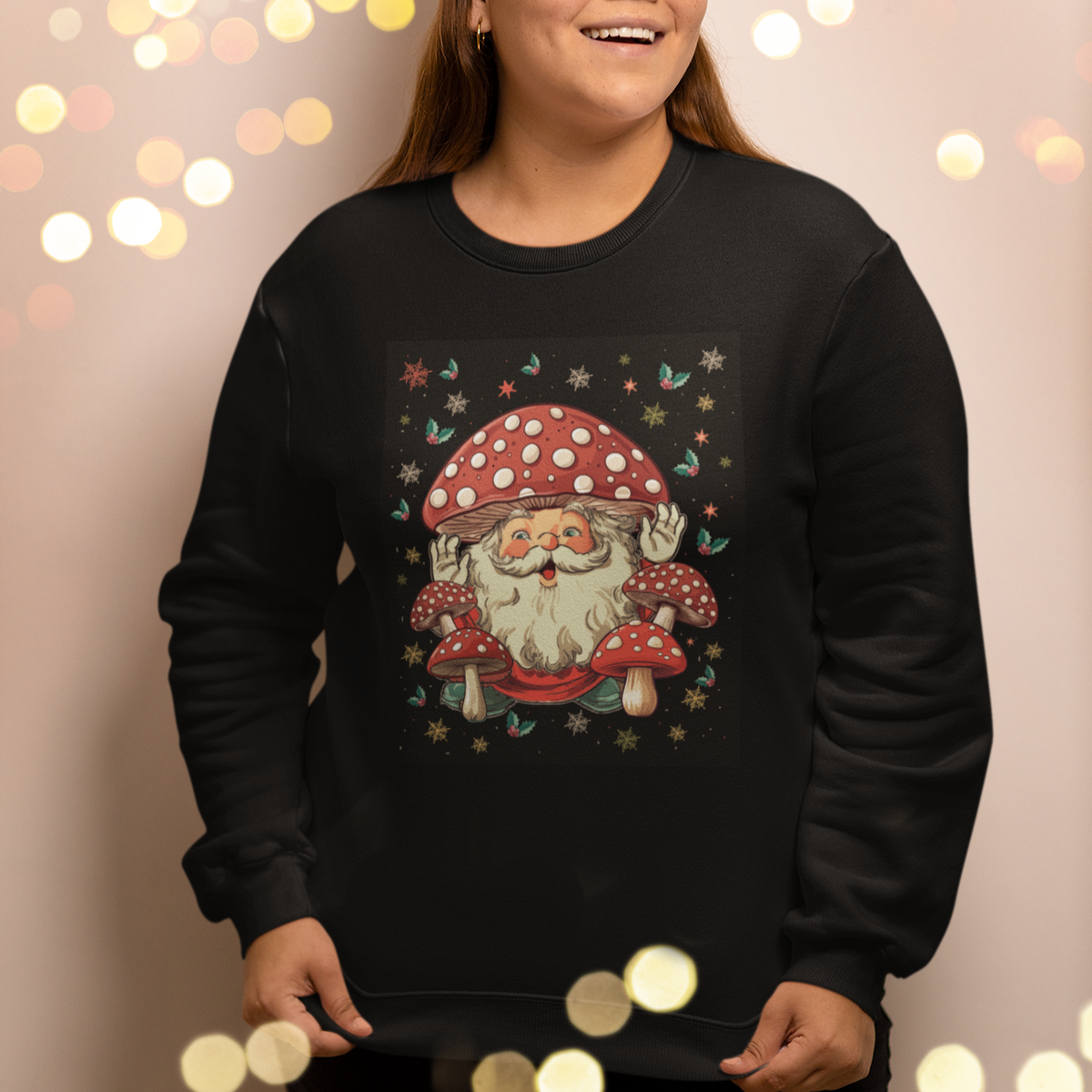 Cottagecore Santa Sweatshirt Retro Vintage Christmas Mushroom Core Claus Face - Wonder Print Shop