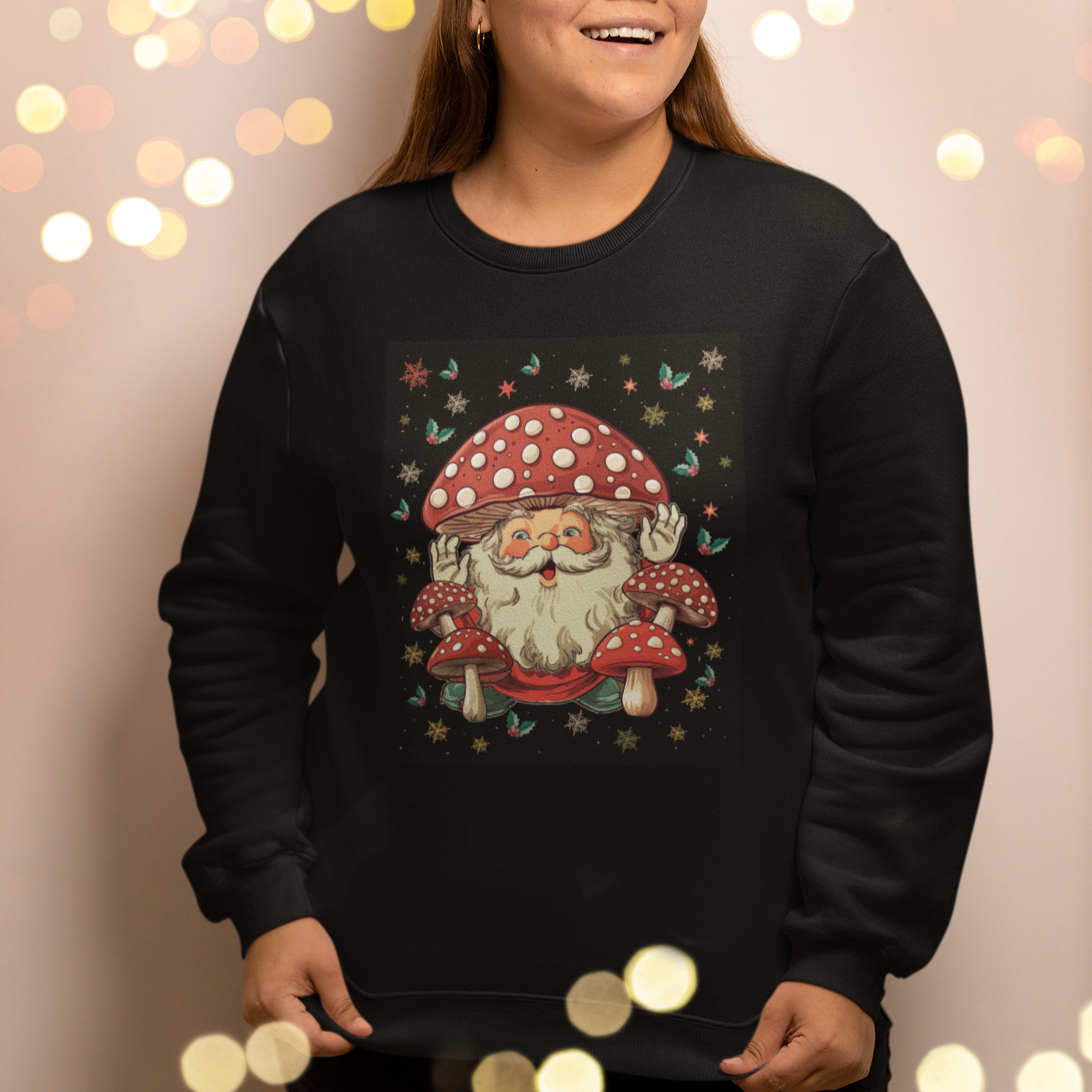 Cottagecore Santa Sweatshirt Retro Vintage Christmas Mushroom Core Claus Face - Wonder Print Shop