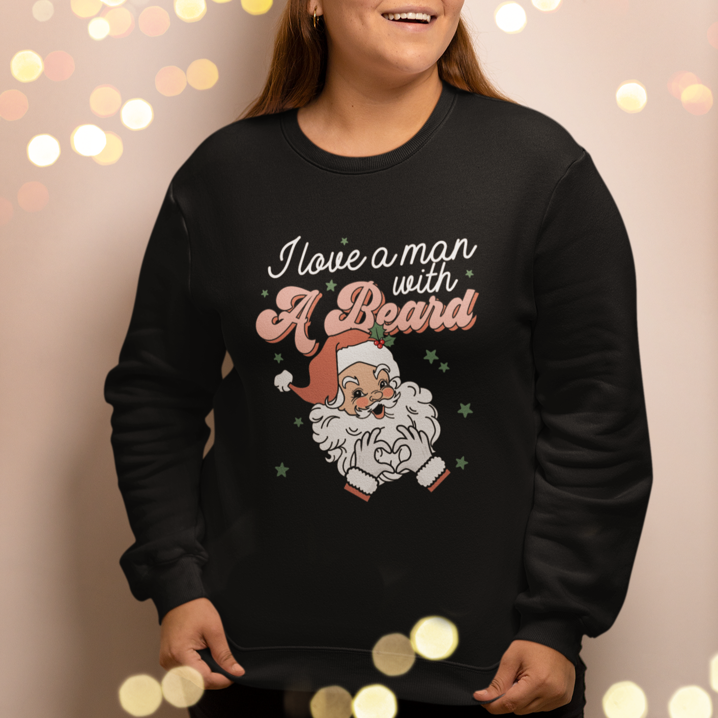 Christmas Sweatshirt I Love A Man With A Beard Santa Xmas - Wonder Print Shop