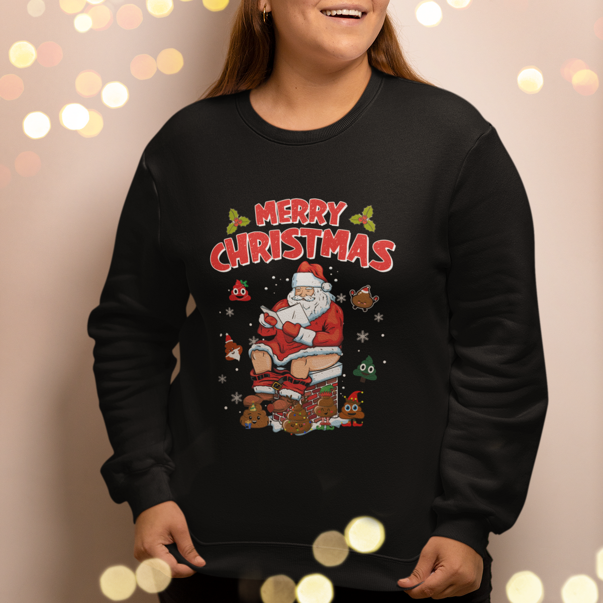 Christmas Sweatshirt Funny Santa Pooping Down The Chimney - Wonder Print Shop