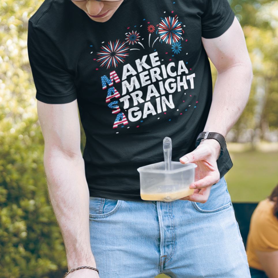 MAS T Shirt Funny MASA Make America Straight Again 4th of July Fireworks USA Flag USA Party - Wonder Print Shop
