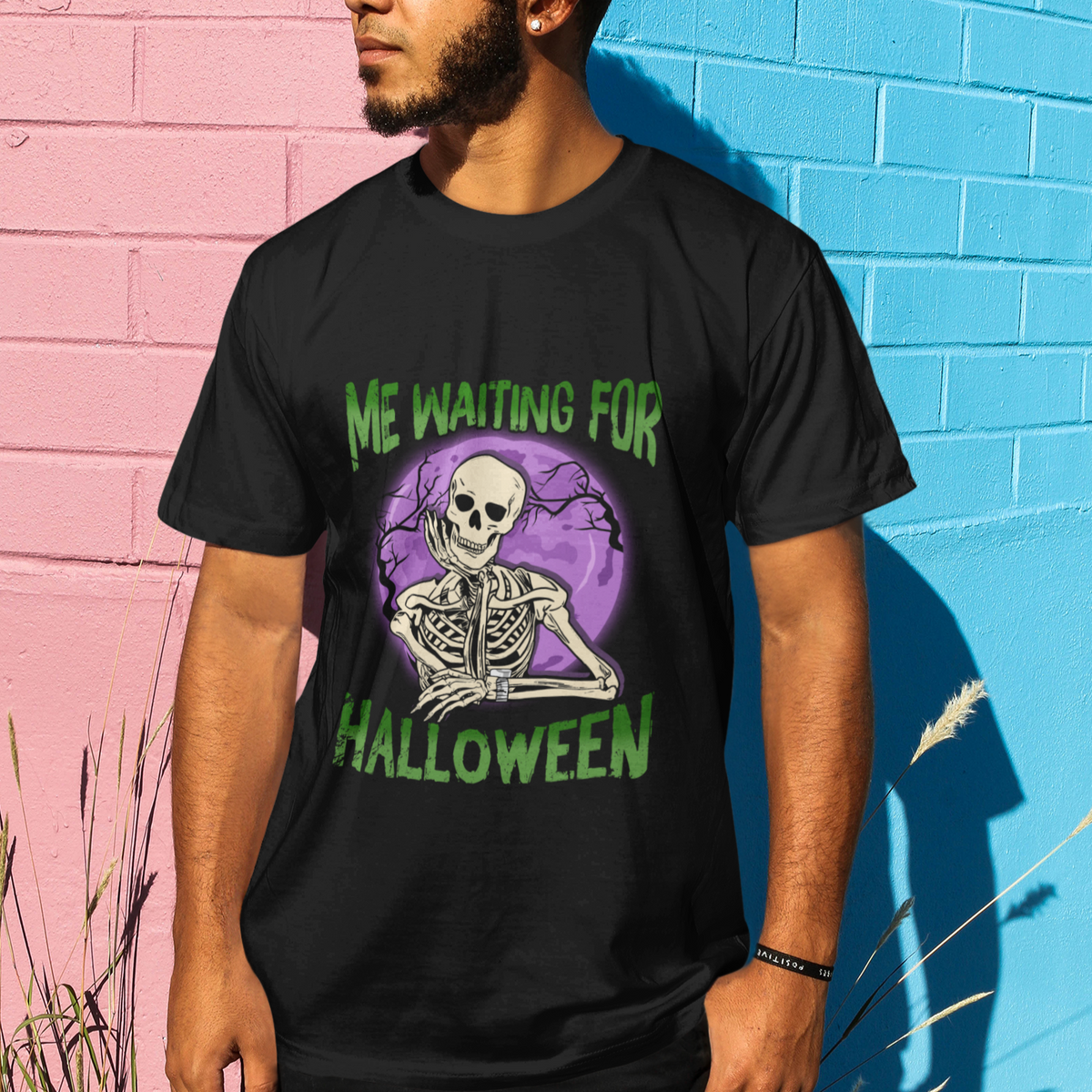 Funny Skeleton T Shirt Me Waiting For Halloween Skeleton Funny Halloween Costume - Wonder Print Shop