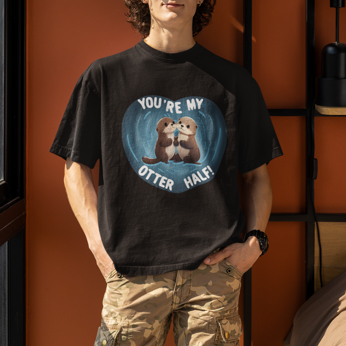 Valentine's Day T Shirt You're My Otter Half Cute Animal Hug Holding Hand - Wonder Print Shop