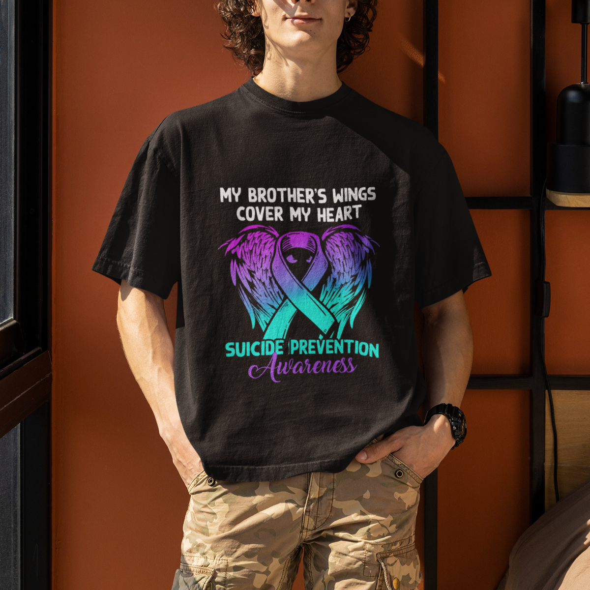 Suicide Prevention Awareness T Shirt Suicide Awareness Support My Brother's Wings Cover My Heart - Wonder Print Shop