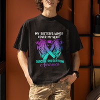 Suicide Prevention Awareness T Shirt Suicide Awareness Support My Sister's Wings Cover My Heart - Wonder Print Shop