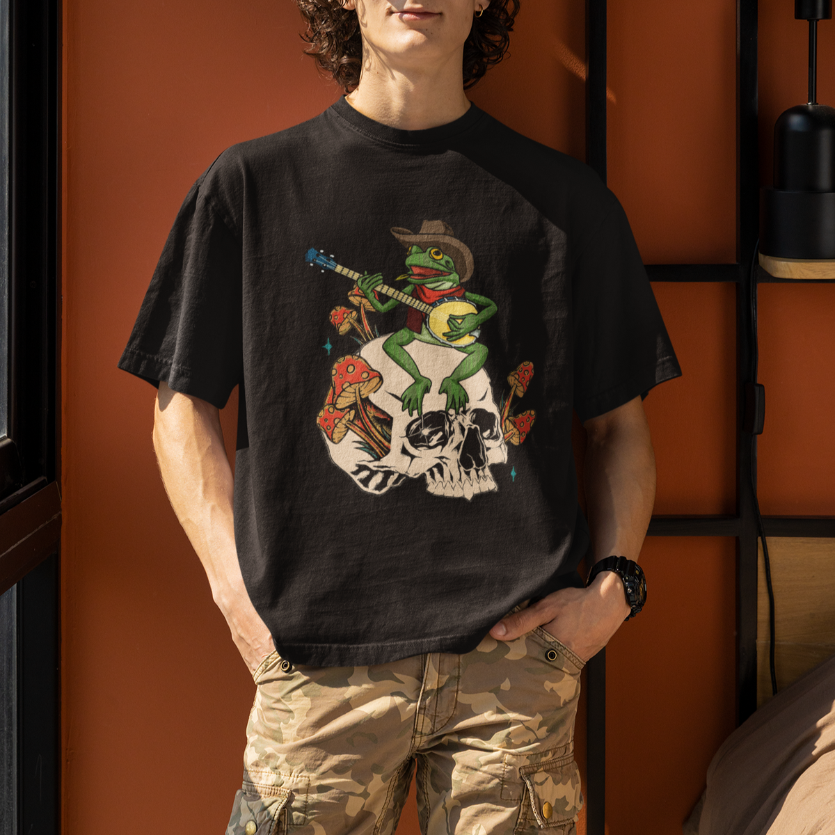 Cottagecore Aesthetic Frog Playing Banjo on Mushroom Cute T Shirt - Wonder Print Shop