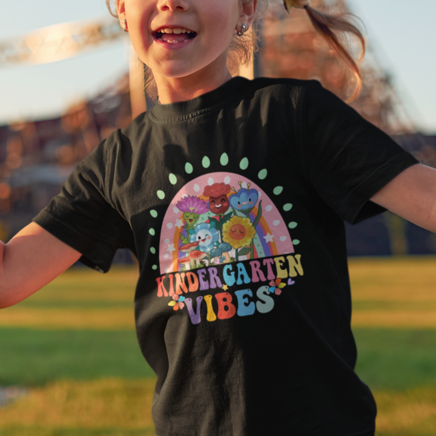 Kindergarten Vibes T Shirt For Kid Cute 1st Day Of School Retro Floral Rainbow - Wonder Print Shop