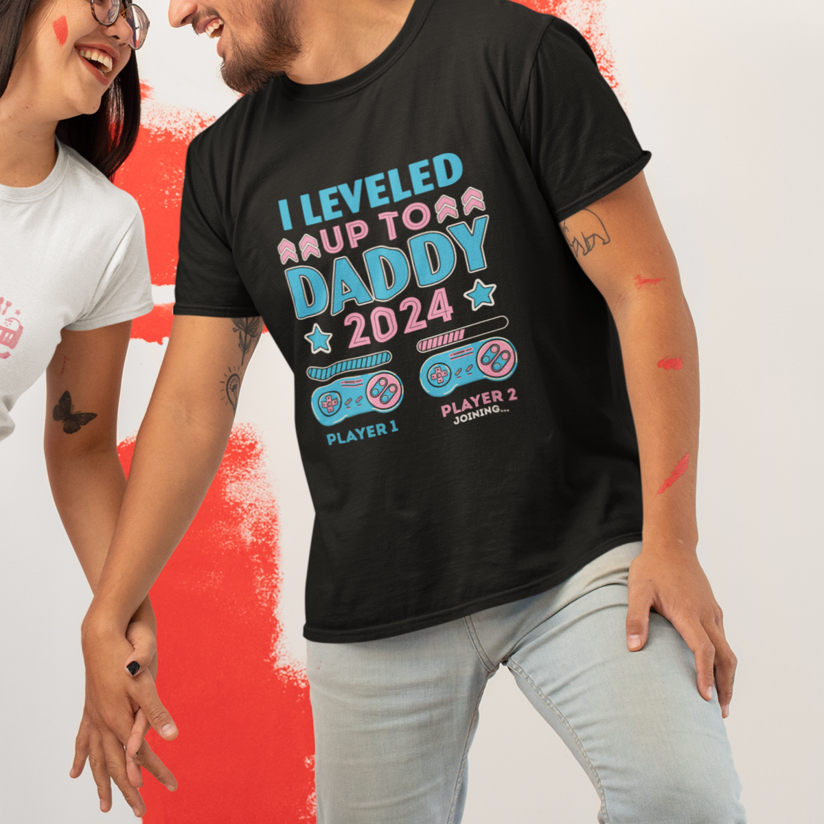 I Leveled Up To Daddy 2024 Funny Soon To Be Dad T Shirt - Wonder Print Shop