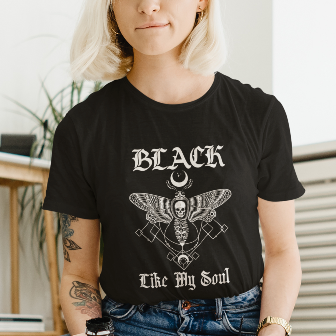 Moth T Shirt For Women Geometric Vintage Goth Moth Dark Like My Soul Death's Head Hawkmoth Dark Side Mystic Witchy Emo Gothic Shirt for Women, Moth T-shirt, Moth Lover Gift, Insect Lover Shirt, Spirituality Shirt - Wonder Print Shop