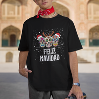 Christmas T Shirt Feliz Navidad Mexican Sugar Skulls Reindeer Santa - Wonder Print Shop