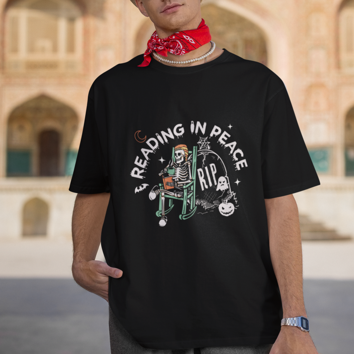 Reading Skeleton T Shirt RIP Reading In Peace Book Lover Spooky Vibe - Wonder Print Shop