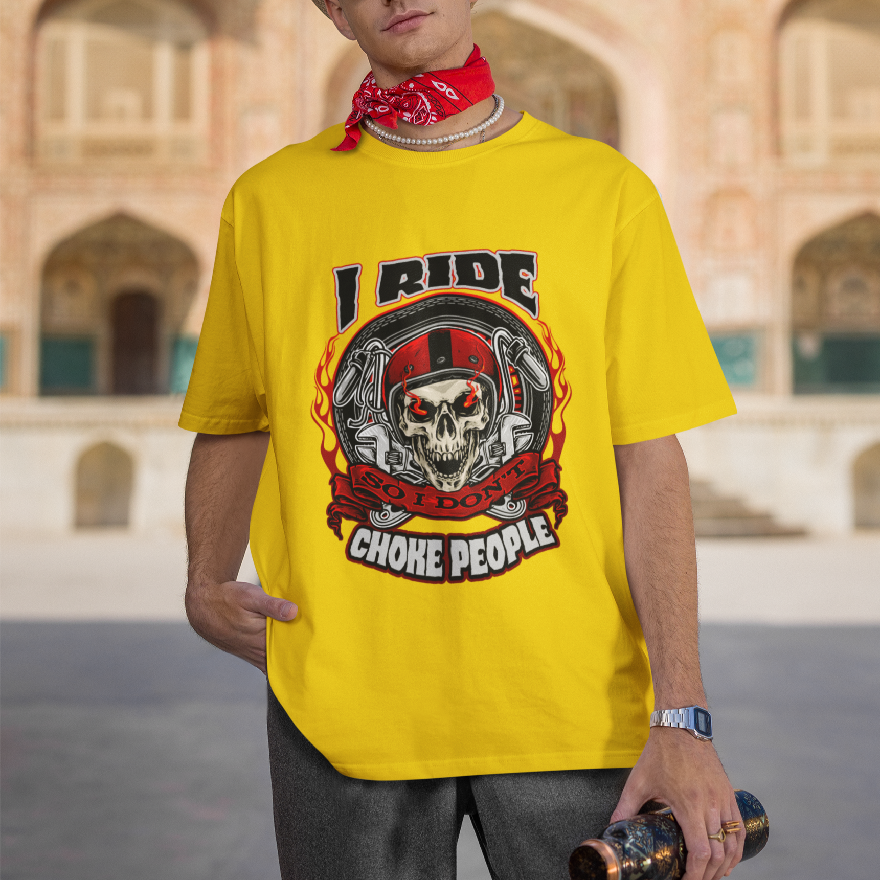 Motorcycle Biker I Ride So I Don't Choke Sarcastic Skull Life Behind Bars T-Shirt - Wonder Print Shop
