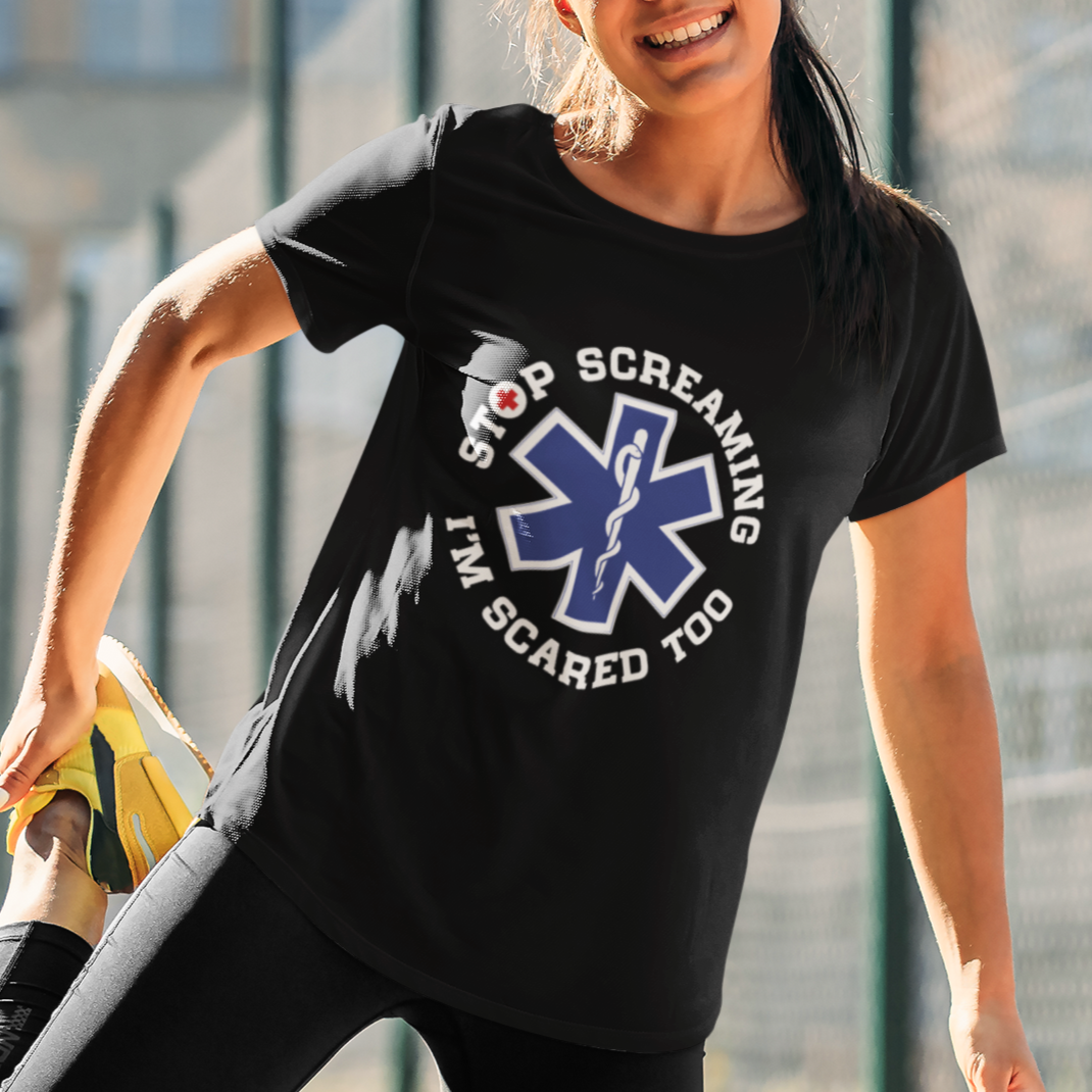 Funny Nurse T Shirt For Women Funny Nurse Stop Screaming I'm Scared Too Nursing Red Cross - Wonder Print Shop