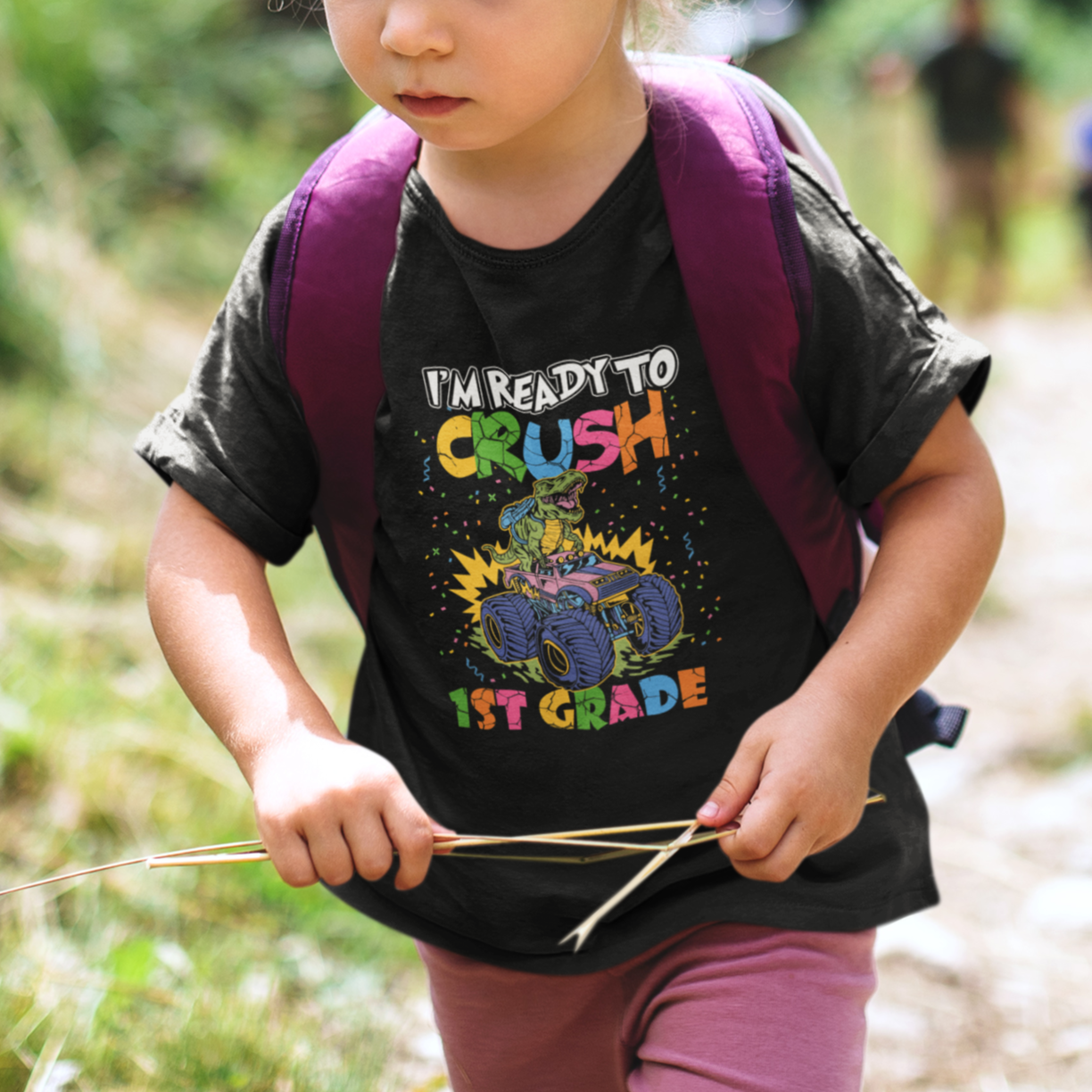 1st Grade T Shirt For Kid I'm Ready To Crush First Grade Boys Monster Truck Dinosaur - Wonder Print Shop