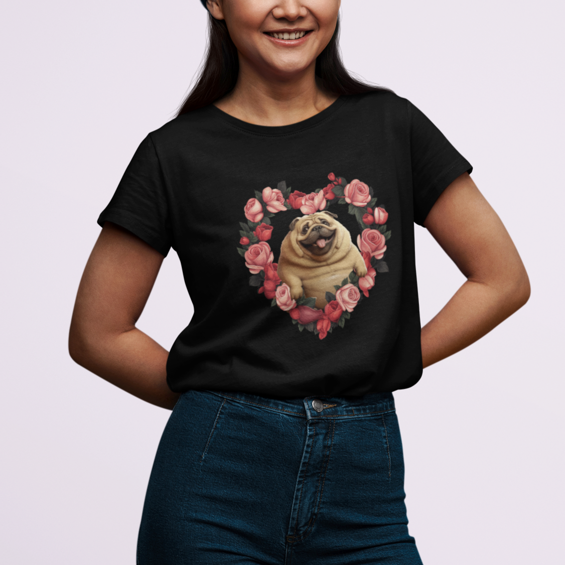 Valentine's Day T Shirt My Valentine Is Pug Cute Pet Dog Rose Heart Shape - Wonder Print Shop