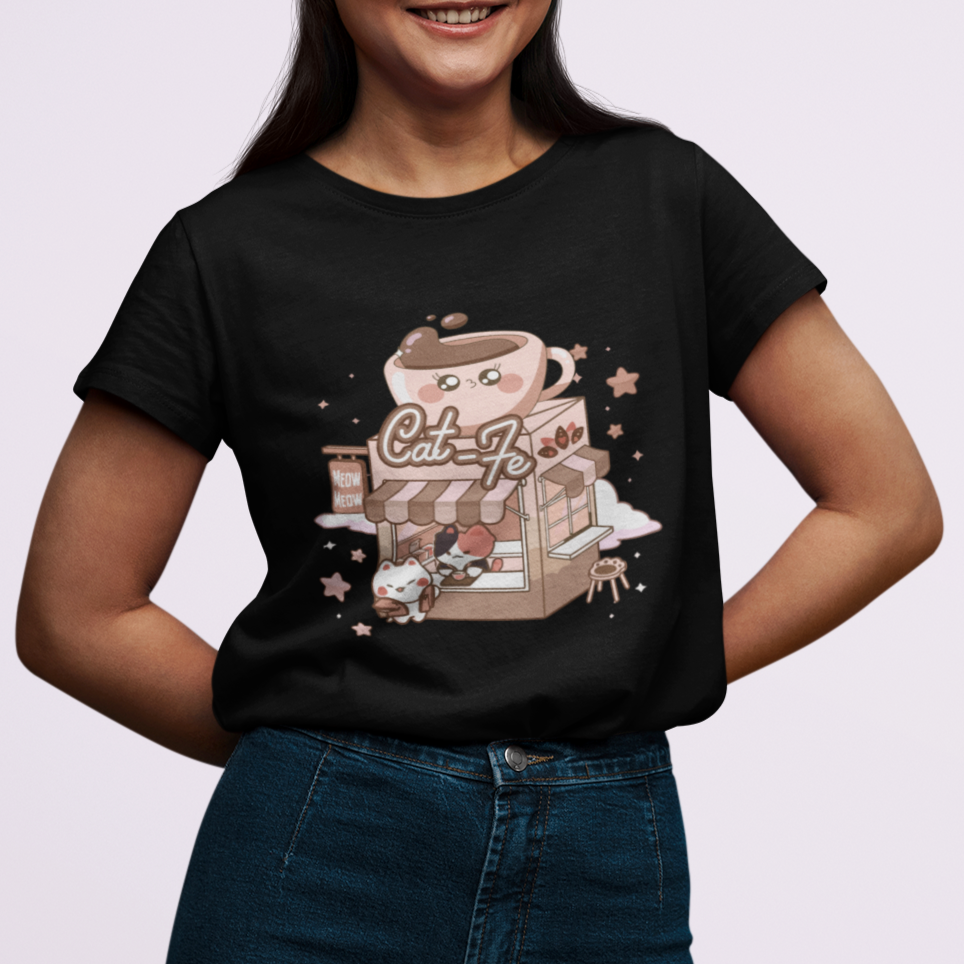 Cat Lover T Shirt CatFe Anime Kitty Coffee Shop - Wonder Print Shop