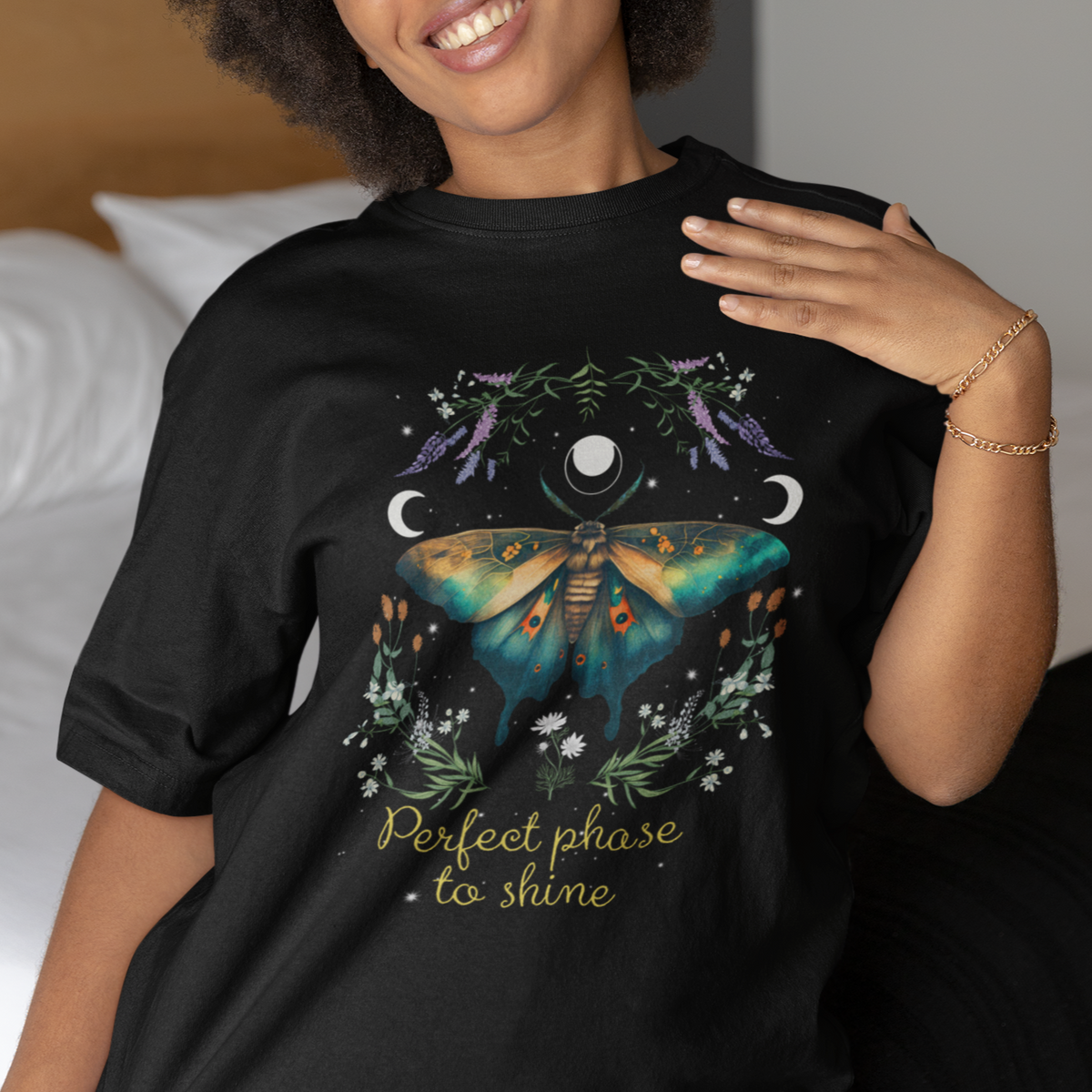 Fairycore Cottagecore Nature Inspired Luna Moth Perfect Phase To Shine Celestial Spiritual Moth T-Shirt for Women, Moth Sprituality T Shirt For Women - Wonder Print Shop