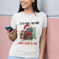 Christmas Black Cat T Shirt It's Fine I'm Fine Everything Is Fine Xmas Light Funny - Wonder Print Shop