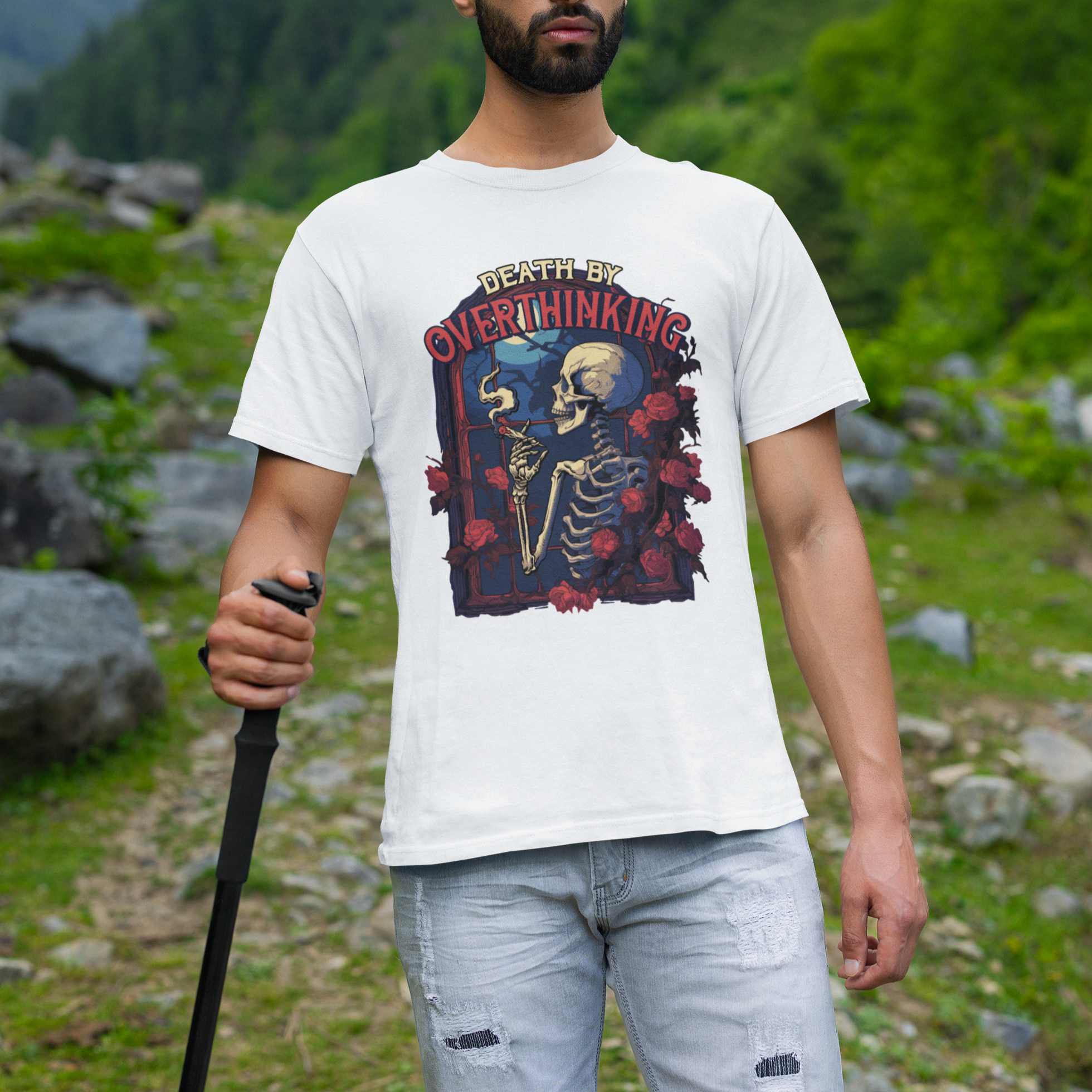 Death By Overthinking Skeleton Smoking T Shirt - Wonder Print Shop