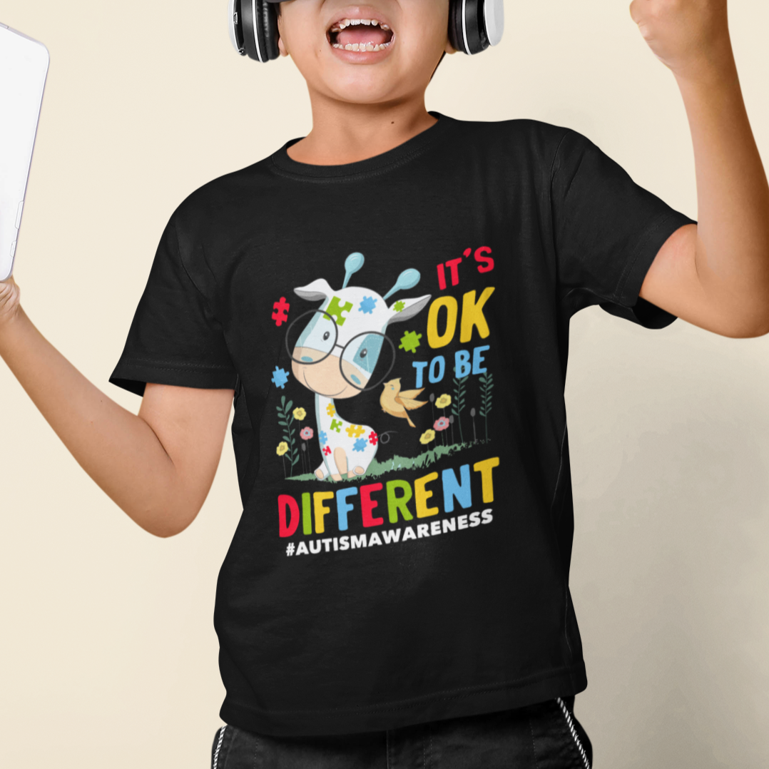 Autism Awareness T Shirt For Kid It's Ok To Be Different Cute Puzzle Giraffe - Wonder Print Shop