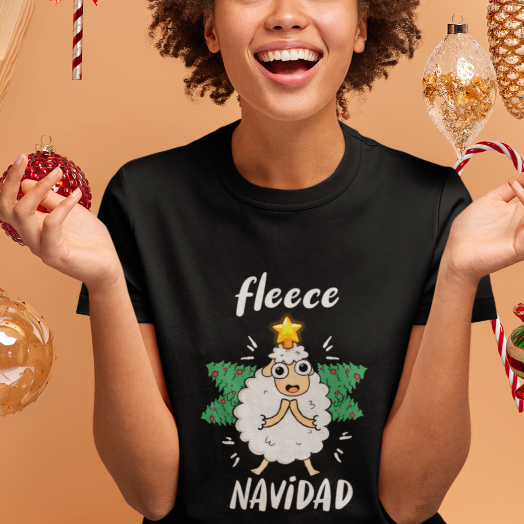 Fleece Navidad Cute Sheep Christmas Lights T Shirt - Wonder Print Shop