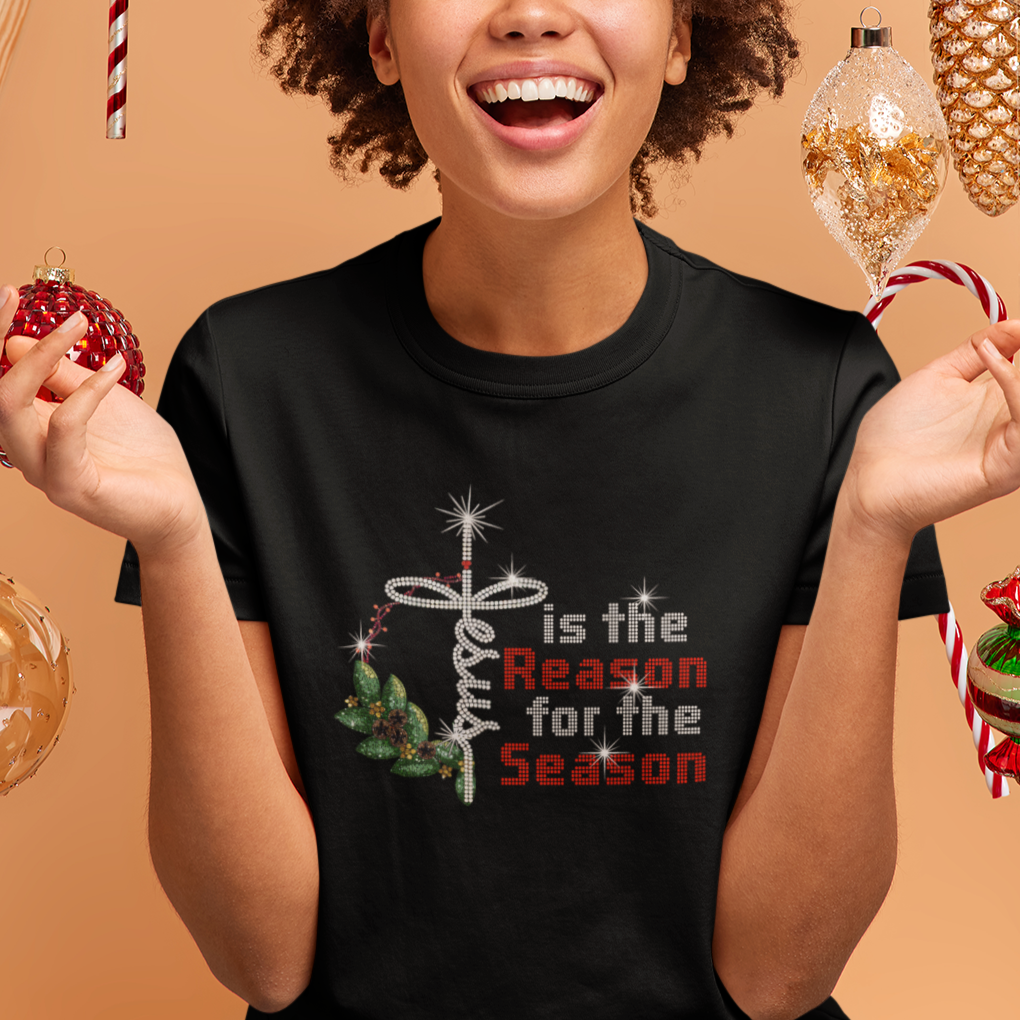 Jesus Is The Reason For The Season Bling Christmas T Shirt For Women - Wonder Print Shop