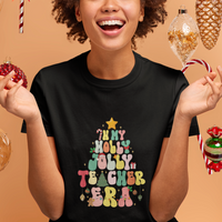 In My Holly Jolly Teacher Era Xmas Groovy Christmas Tree T Shirt - Wonder Print Shop